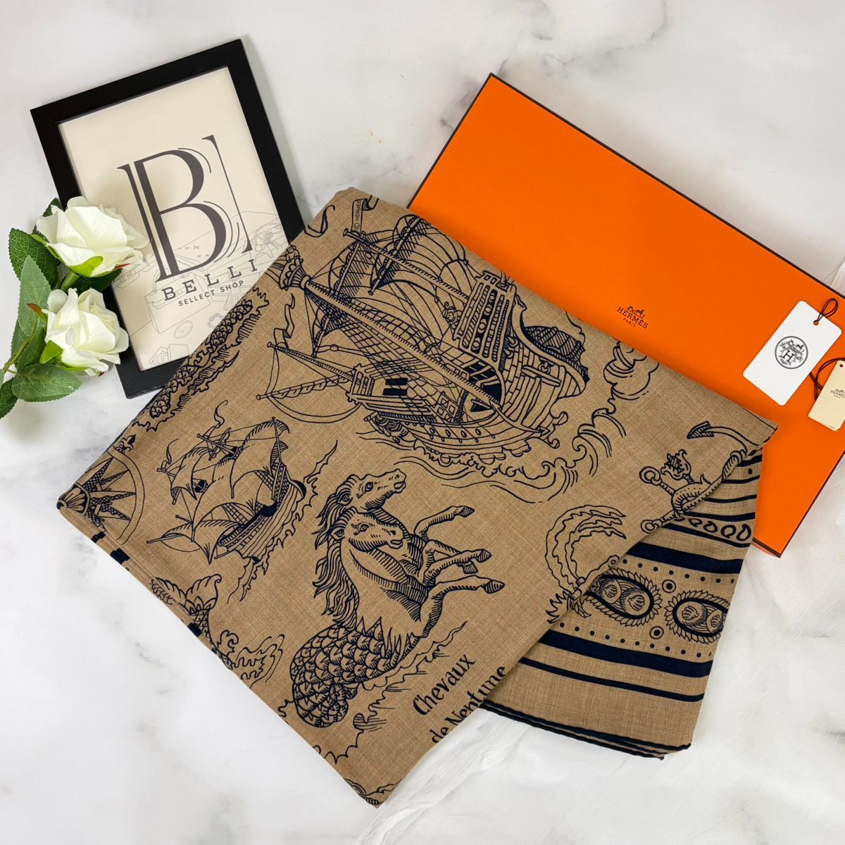 Hermes カシシル140 船乗りのタトゥー バンダナ 白 未使用品 | APPS 