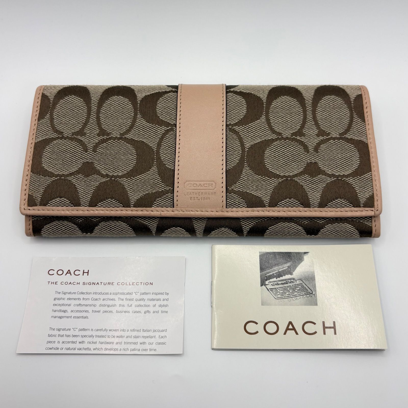 美品】COACH コーチ シグネチャー 長財布 ベージュ ブラウン 