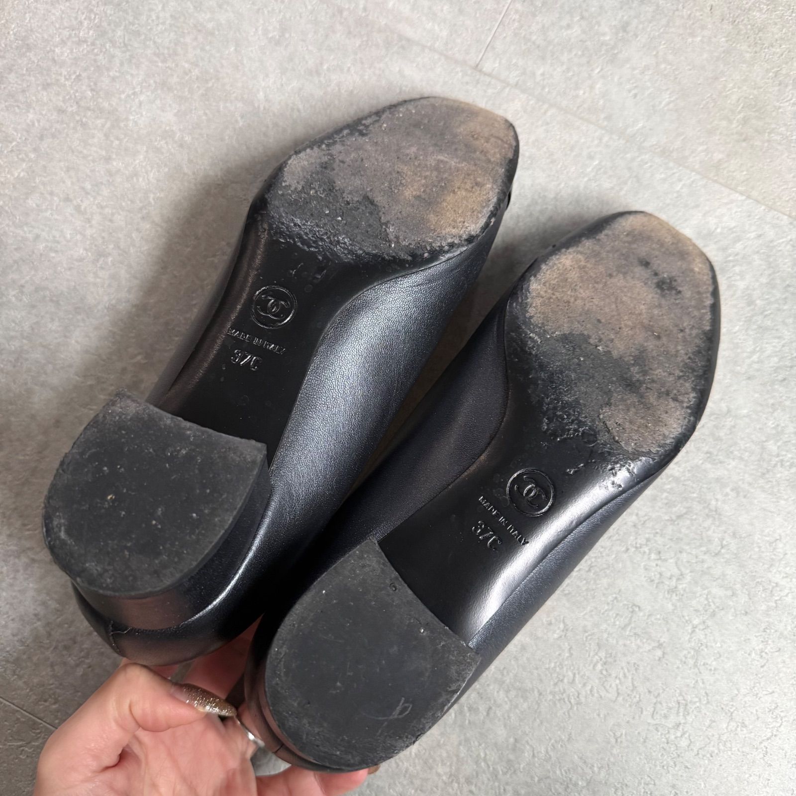 CHANEL シャネル ココマーク パンプス ブラック 黒 ラメ 37C