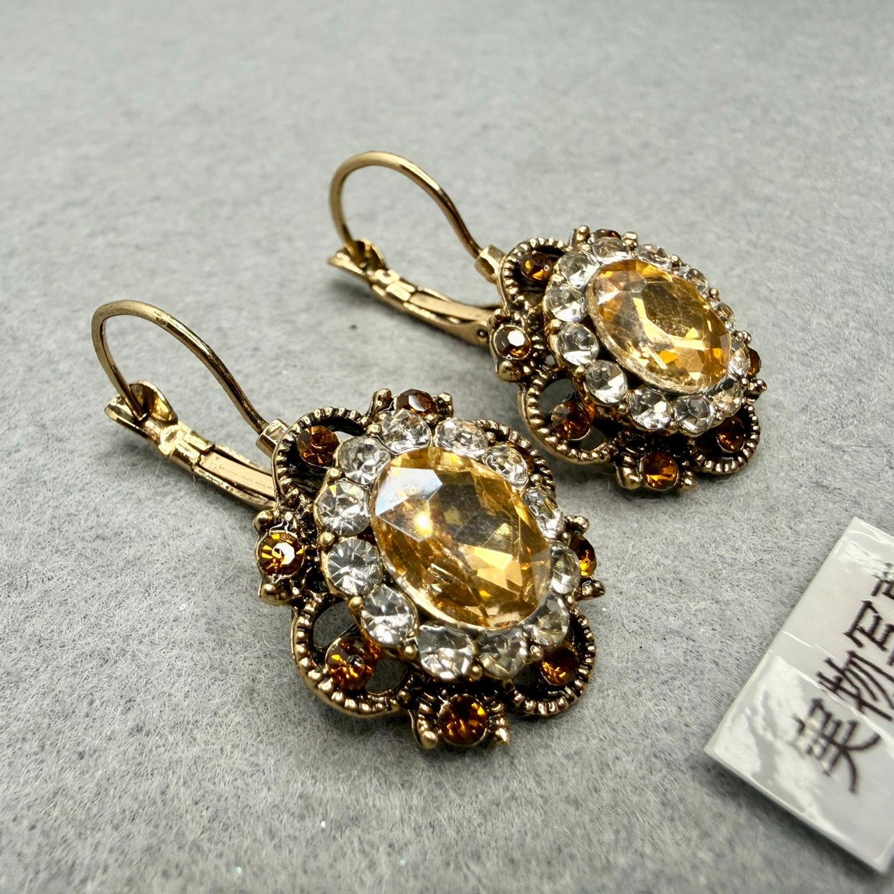 レトロ フラワー ピアス ブラウン フックピアス 花 アンティーク 高 