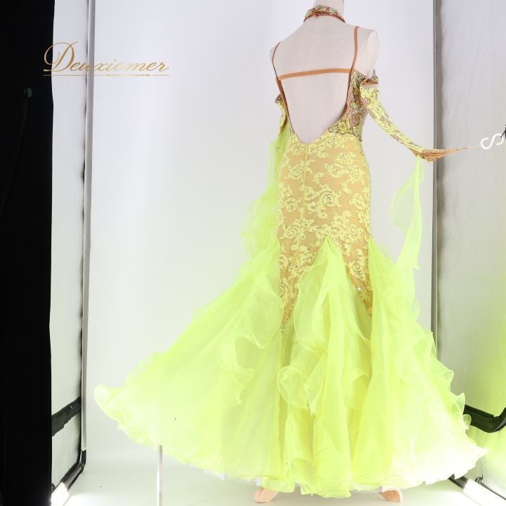 グリーン×イエロー 社交ダンス スタンダード ドレス 社交ダンスドレス