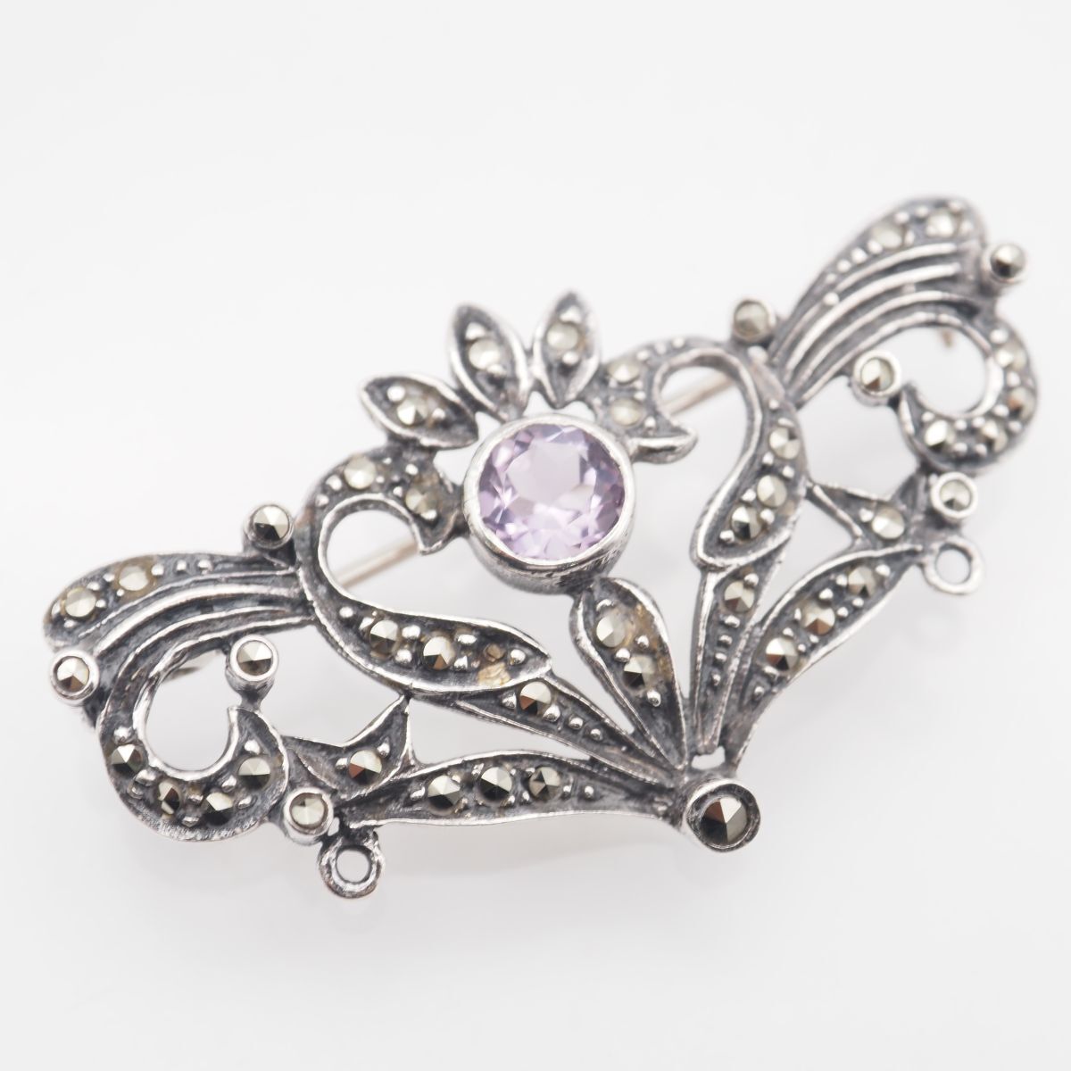 R520 アメジスト マーカサイト マルカジット 925刻印 ブローチ