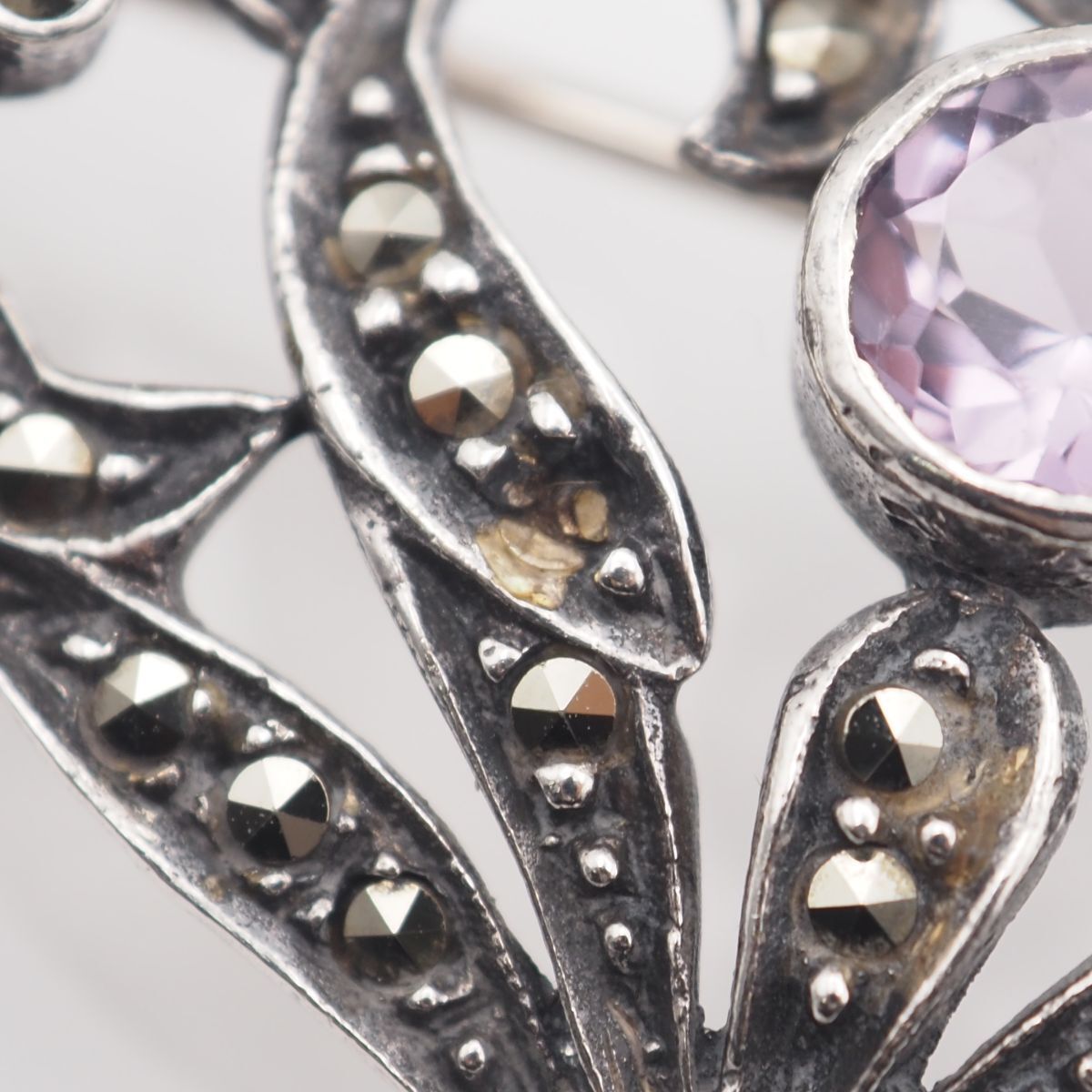 R520 アメジスト マーカサイト マルカジット 925刻印 ブローチ