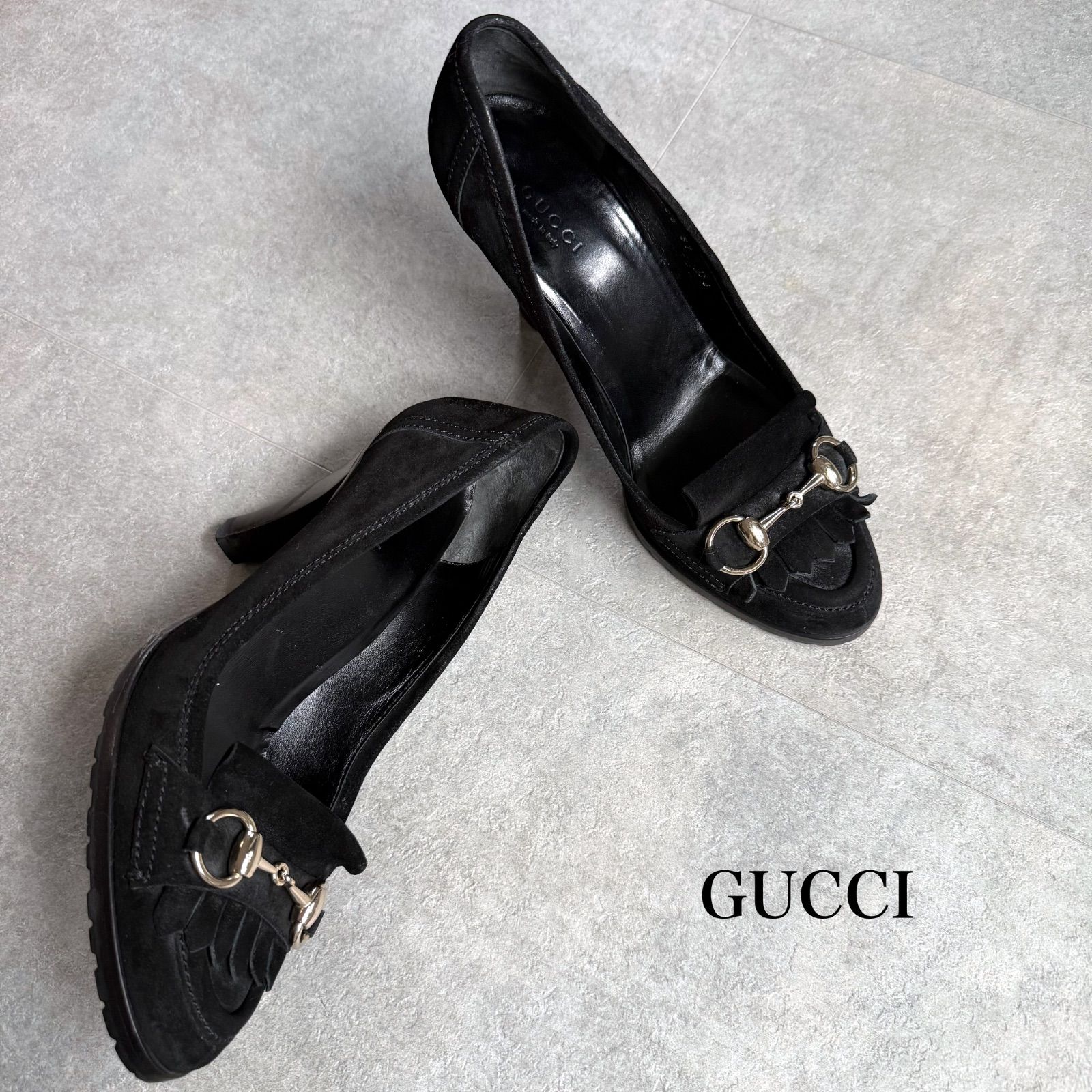 GUCCI グッチ ホースビットパンプス フリンジ スエード ブラック 黒 37