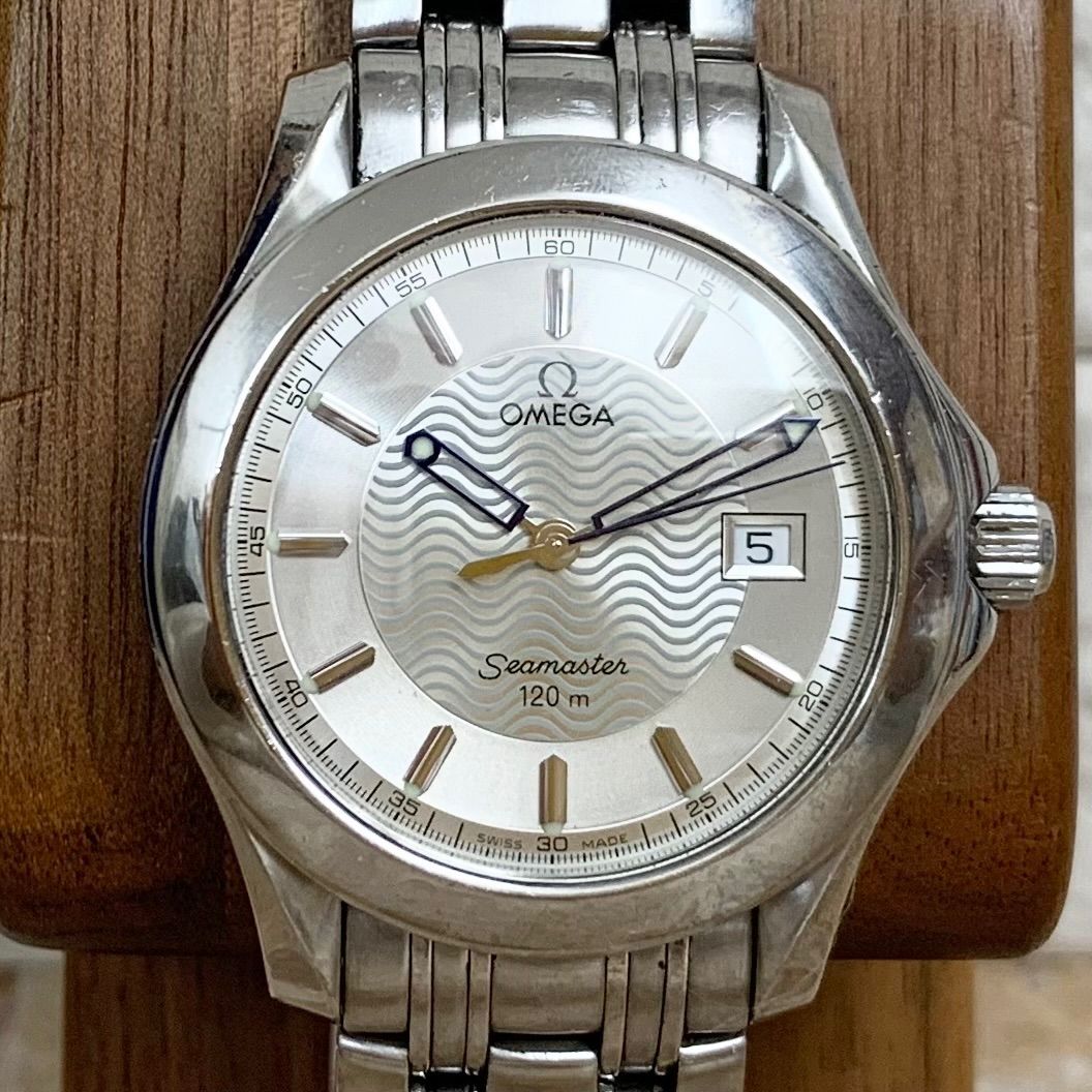 OMEGA】 シーマスター 120m クォーツ 防水 シルバー 文字盤 美 オメガ