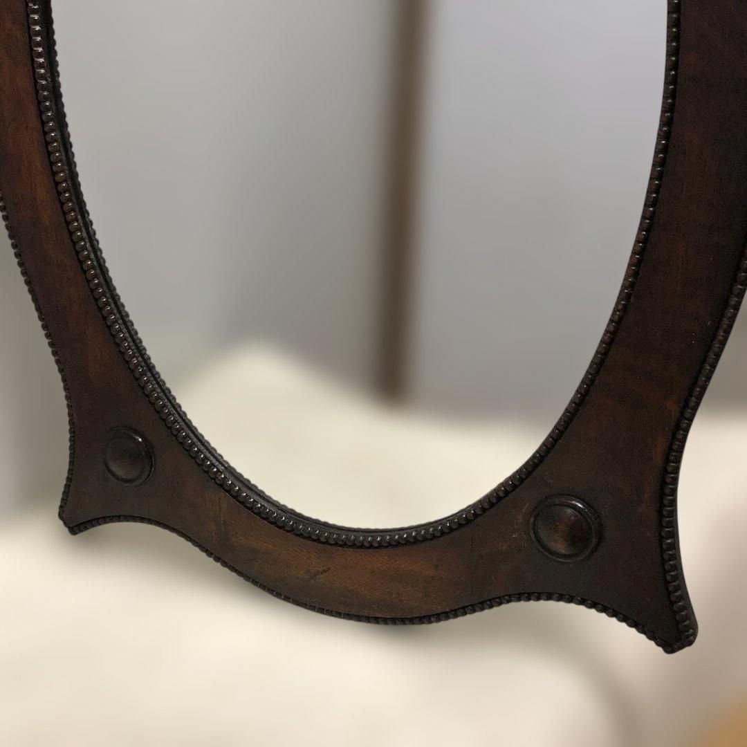 クラシックデザイン 木製ウォールミラー オーバル型 壁掛け鏡 大型