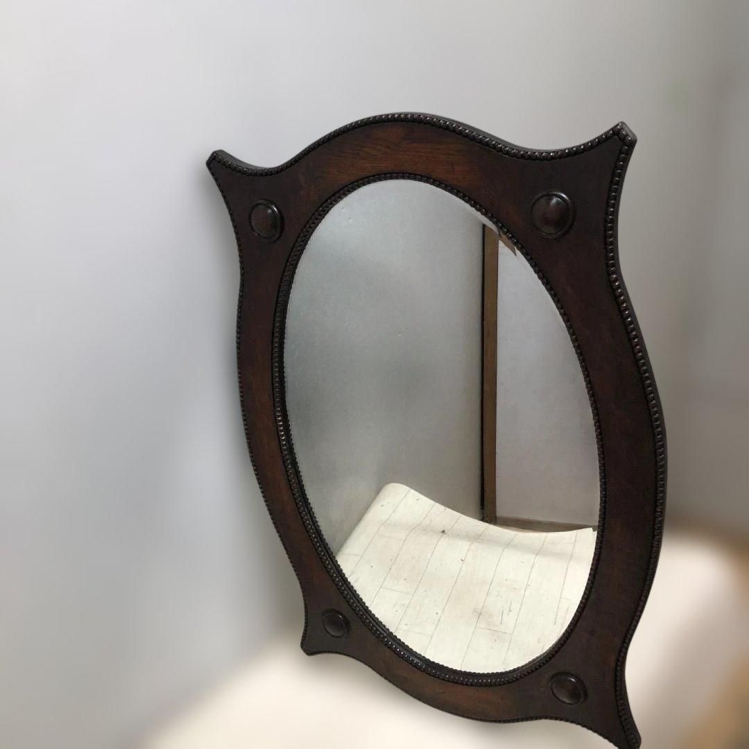 クラシックデザイン 木製ウォールミラー オーバル型 壁掛け鏡 大型