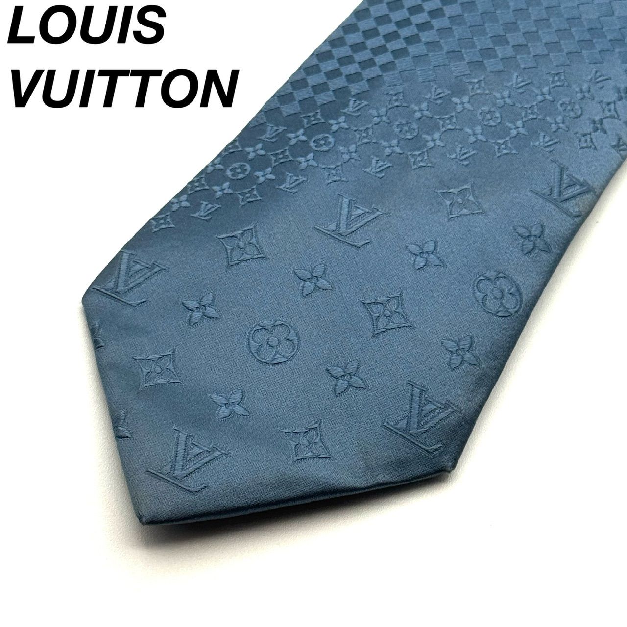 ルイヴィトン モノグラム デカロゴ ネクタイ ライトブルー 3-10-12