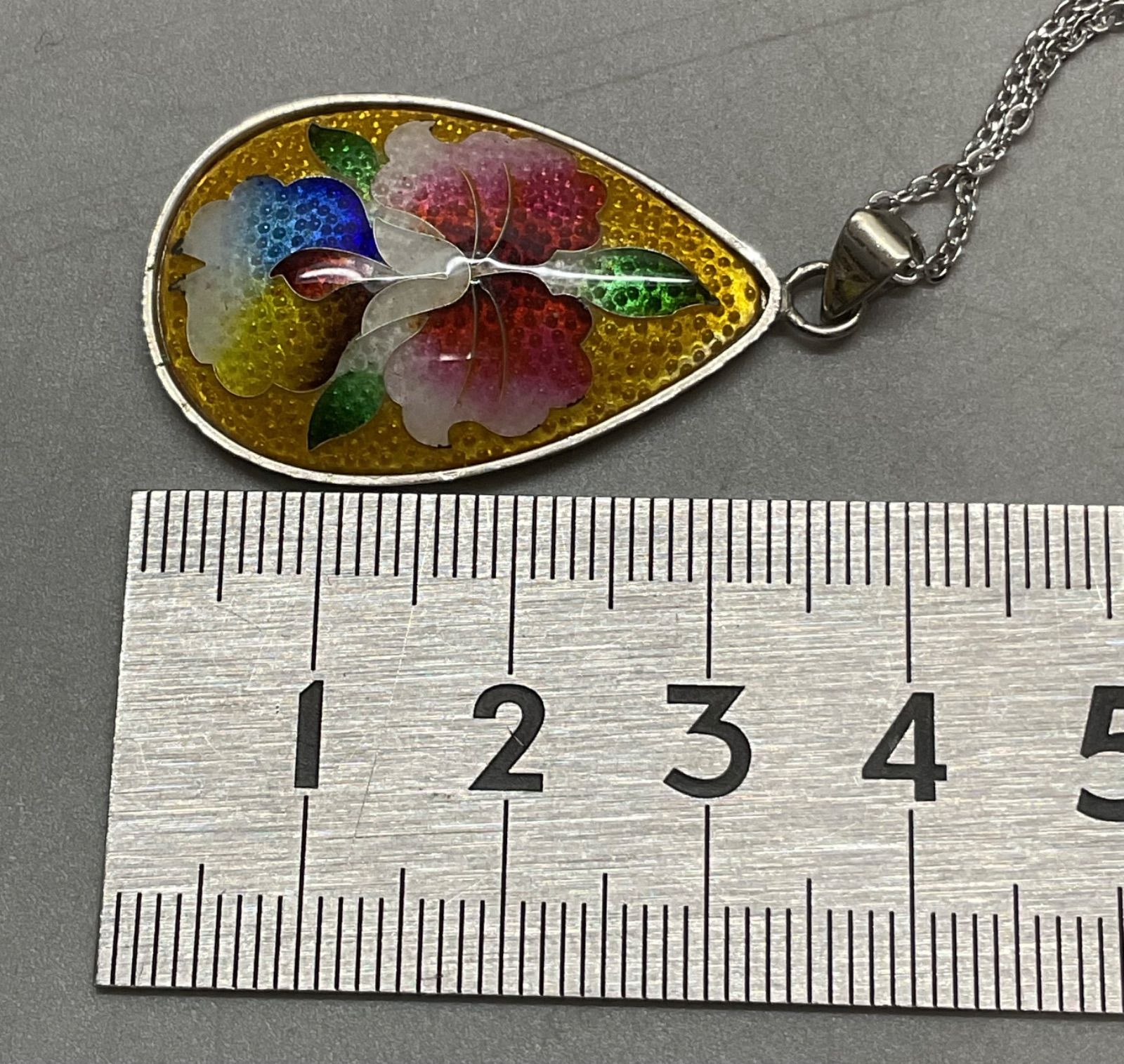 SN1222 七宝焼 花柄 しずく型 昭和 ネックレス アンティーク 