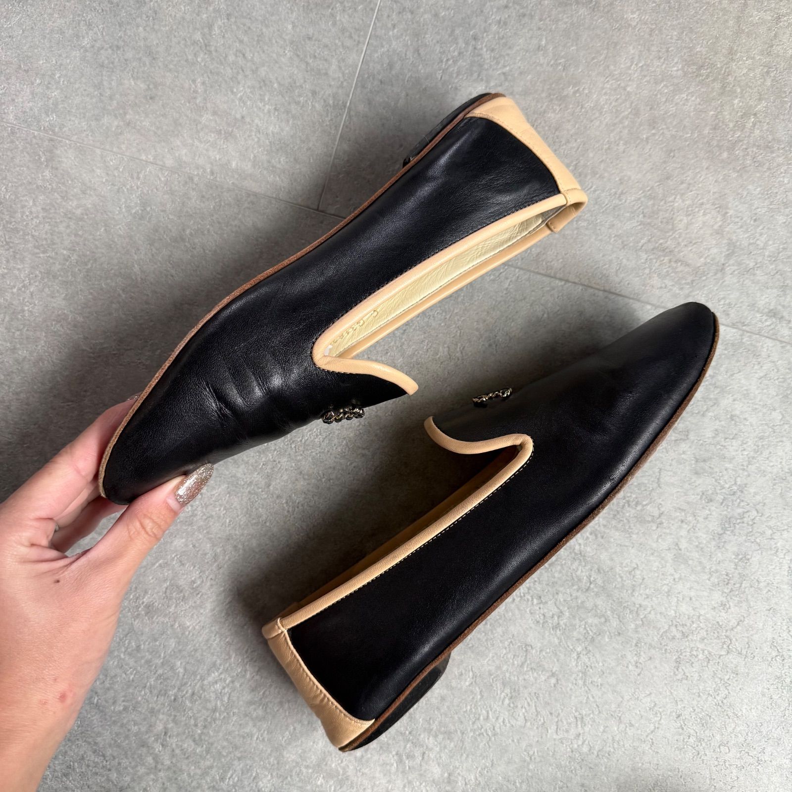 CHANEL シャネル ココマーク バイカラー オペラシューズ レザー