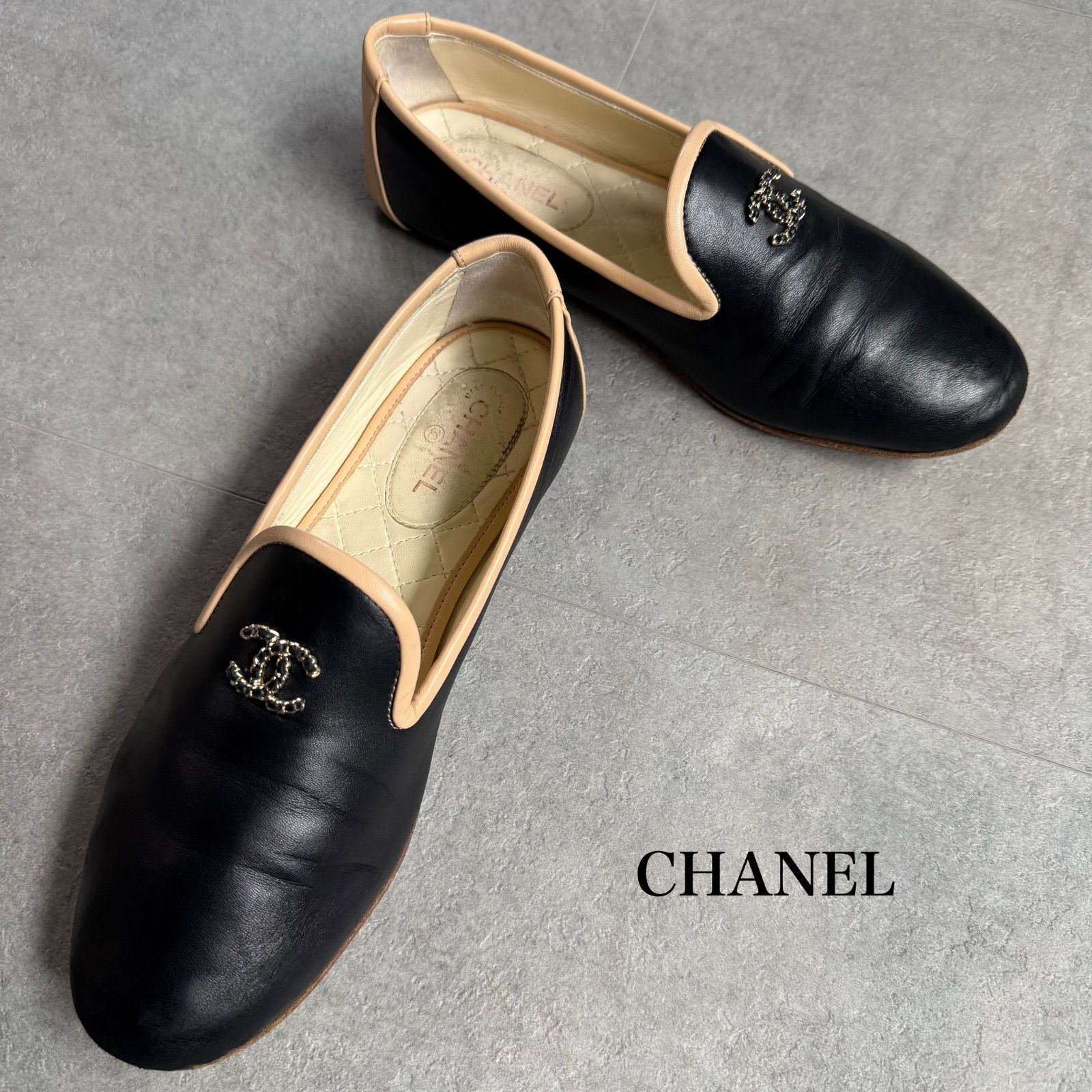 CHANEL シャネル ココマーク バイカラー オペラシューズ レザー