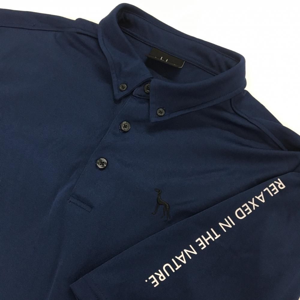 美品】アダバット 半袖ポロシャツ ネイビー 袖プリント ボタンダウン