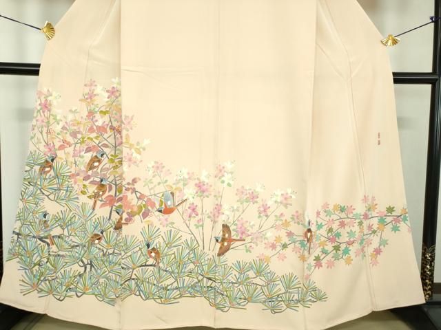 平和屋着物○本加賀友禅作家 百貫華峰 色留袖 花鳥文 正絹 逸品