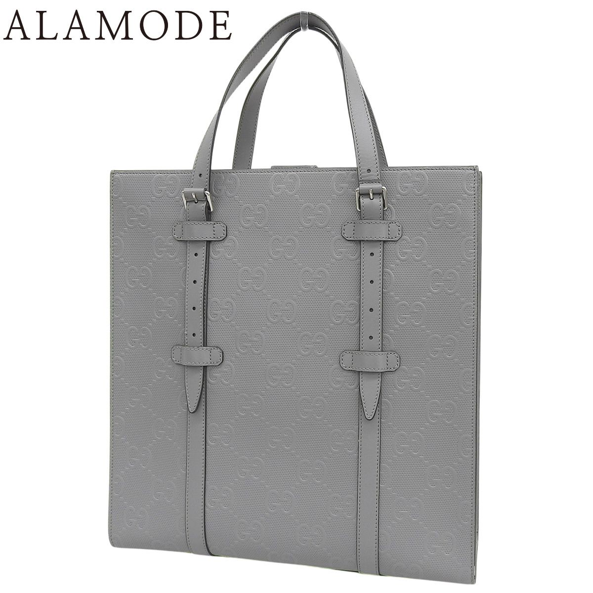 GUCCI(グッチ) GGエンボス トートバッグ 肩掛け 2WAY レザー グレー