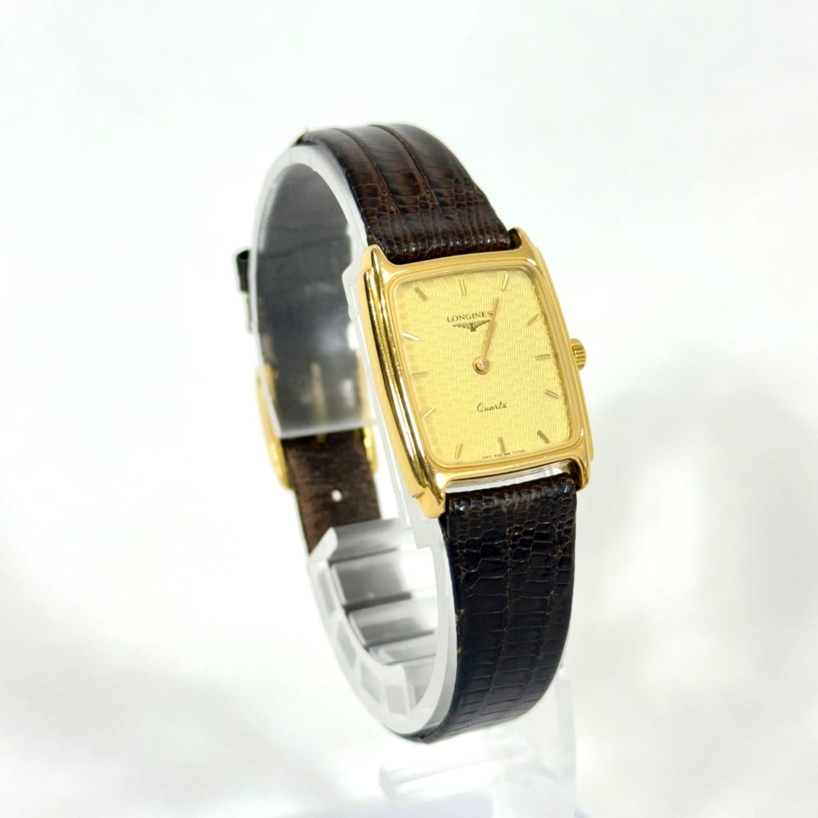 LONGINES アナログ腕時計 ゴールドケース 黒レザー 稼働品】LONGINES ロンジン スクエア クォーツ メンズ 腕時計 ゴールド