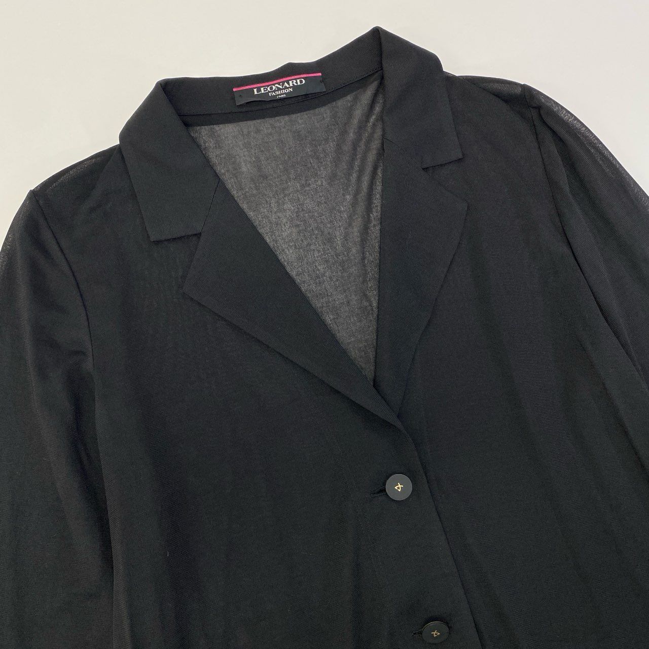 60c6 LEONARD レオナール カンカン素材 薄手カーディガン ライン