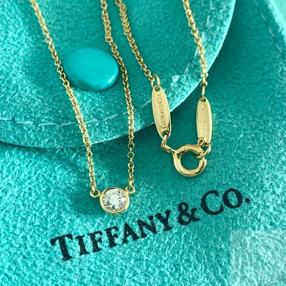 ティファニー 美品 0.2ct ダイヤ バイザヤード ネックレス YG ZQ4e