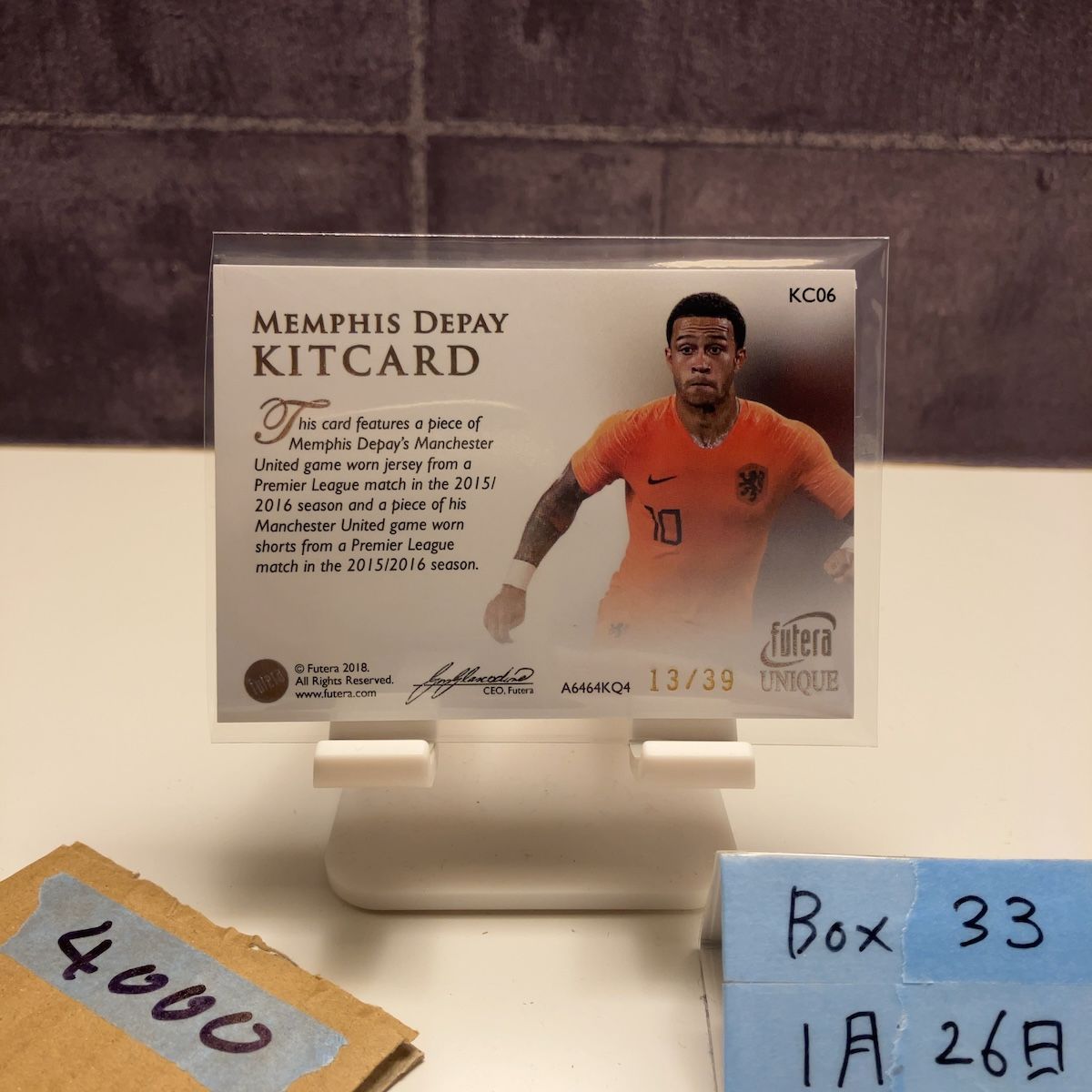 2018 Futera UNIQUE Memphis Depay 13/39 MANCHESTER UNITED Kit Card 