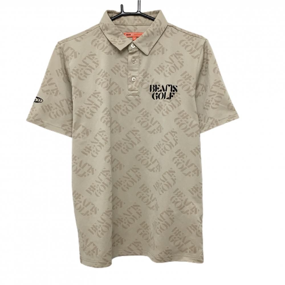 美品】ビームスゴルフ 半袖ポロシャツ ベージュ ロゴ総柄 メンズ M