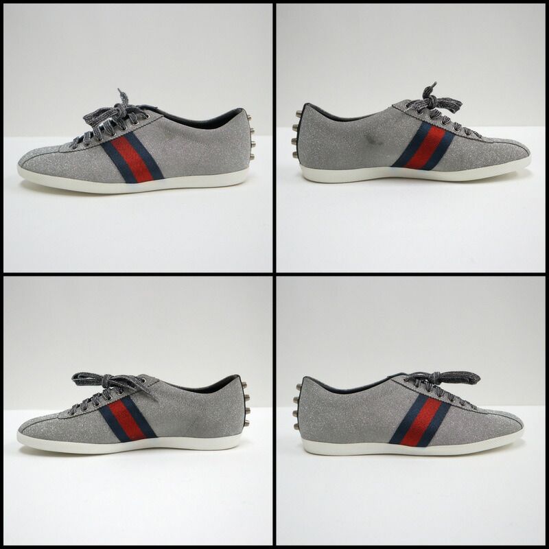 GUCCI グッチ グリッターウェブスタッズスニーカー シルバー ラメ #9