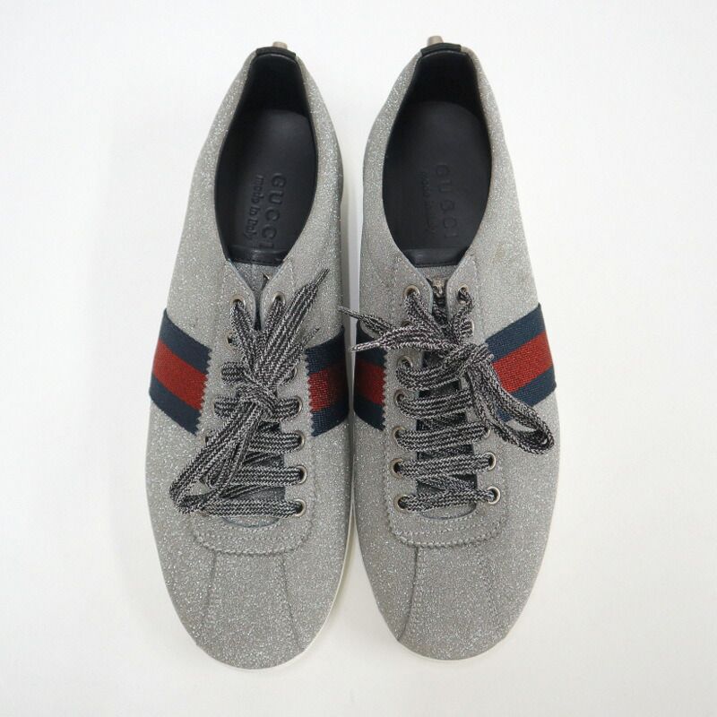 GUCCI グッチ グリッターウェブスタッズスニーカー シルバー ラメ #9