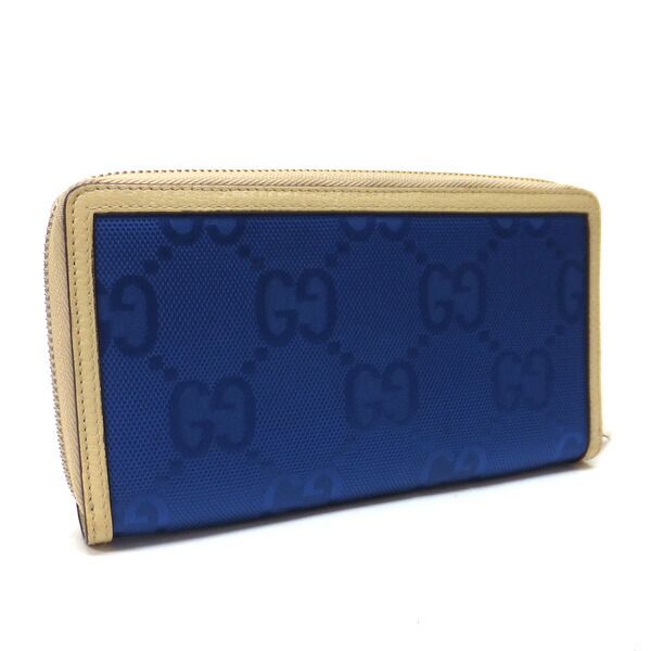 GUCCI オフザグリッド ジップウォレット 長財布 ナイロン×レザー ブルー×ベージュ×シルバー金具 625576