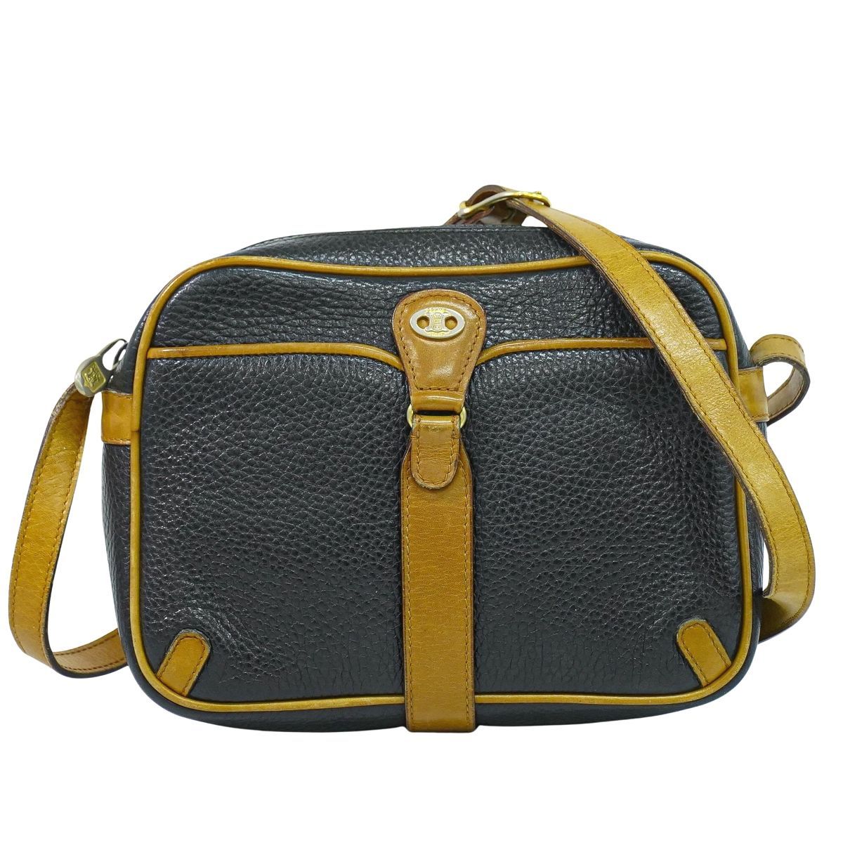 本物 セリーヌ CELINE レザー ショルダーバッグ ポシェット ブラウン 