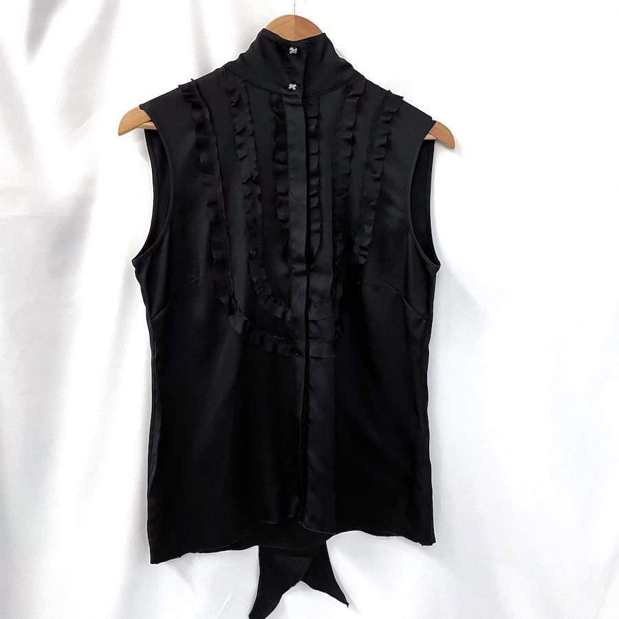 ABランク】CHANEL シャネル ノースリーブシャツ シルク サイズ40