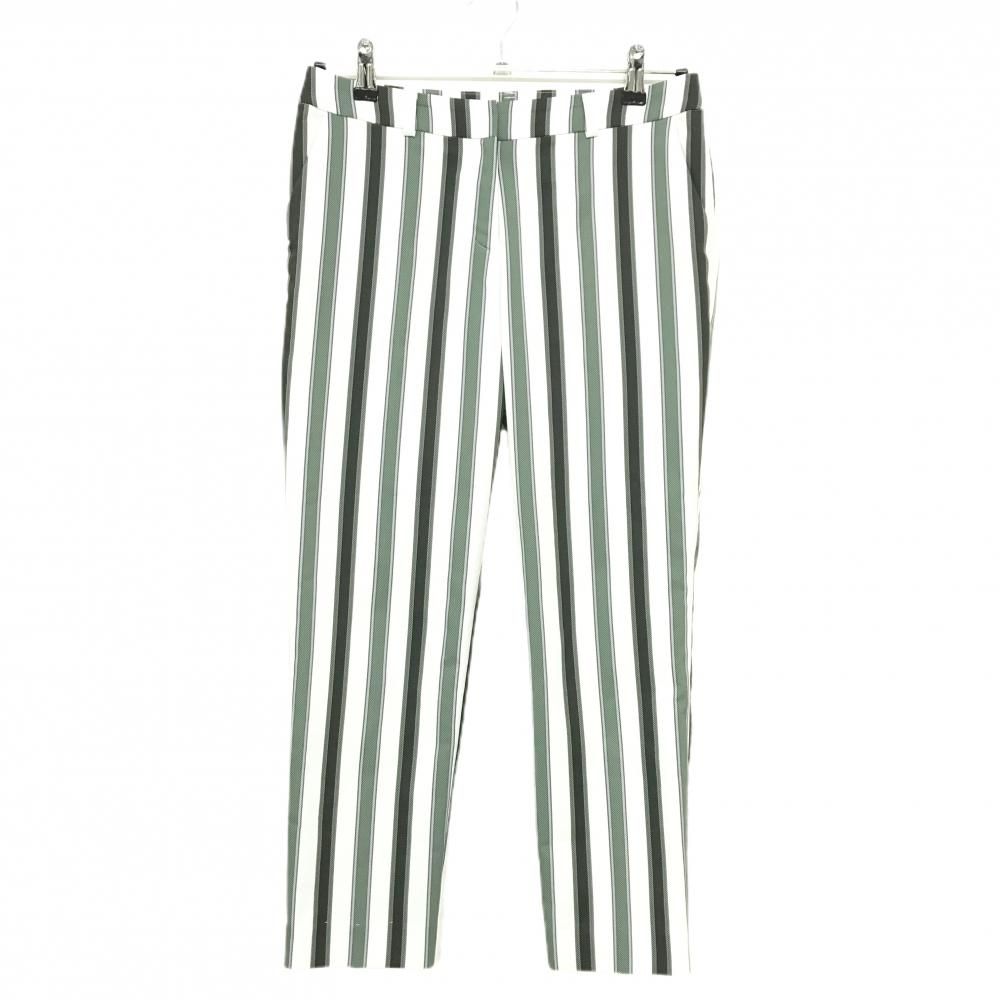 美品】ランバンスポール 半端丈パンツ 白×グリーン ストライプ