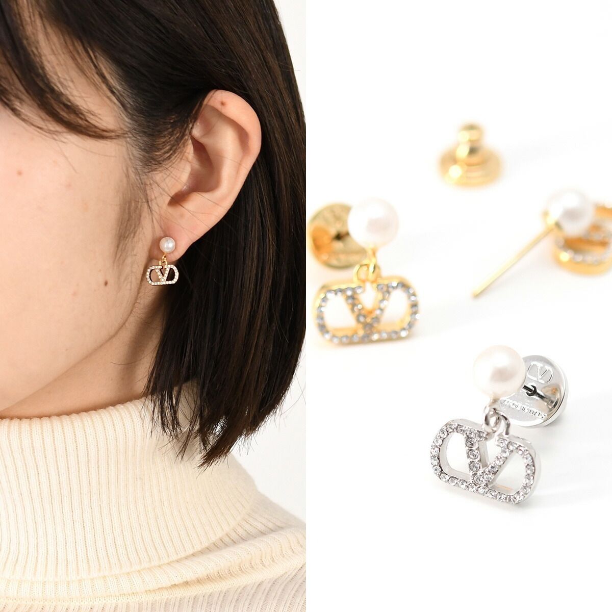 VALENTINO ヴァレンティノ Vロゴ シグネチャー メタル x パール x