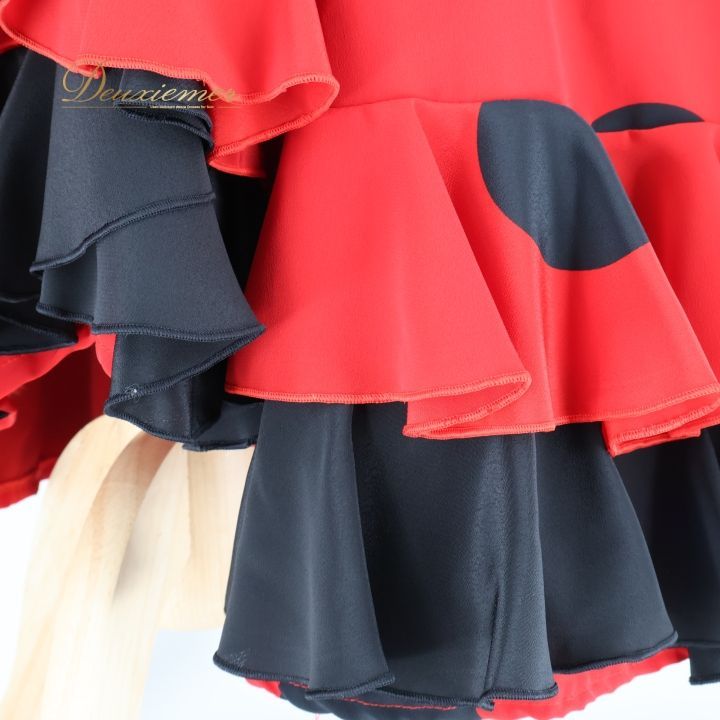 フラメンコ 衣装 ワンピース ドレス ブラック系 レッド系 黒 赤 水玉