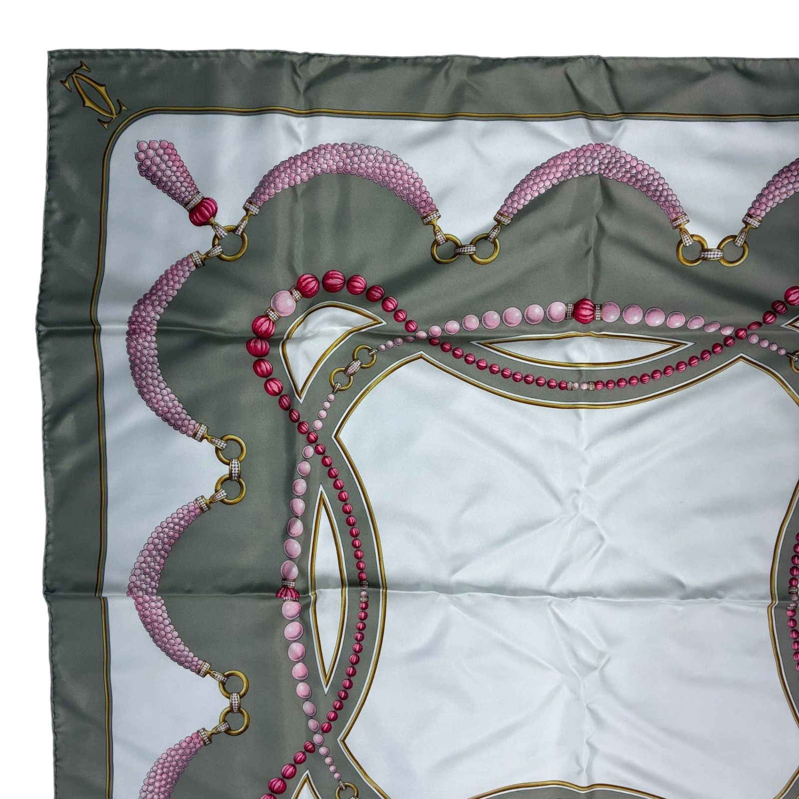 新品同様 Cartier カルティエ スカーフ シルク Must de Cartier マスト