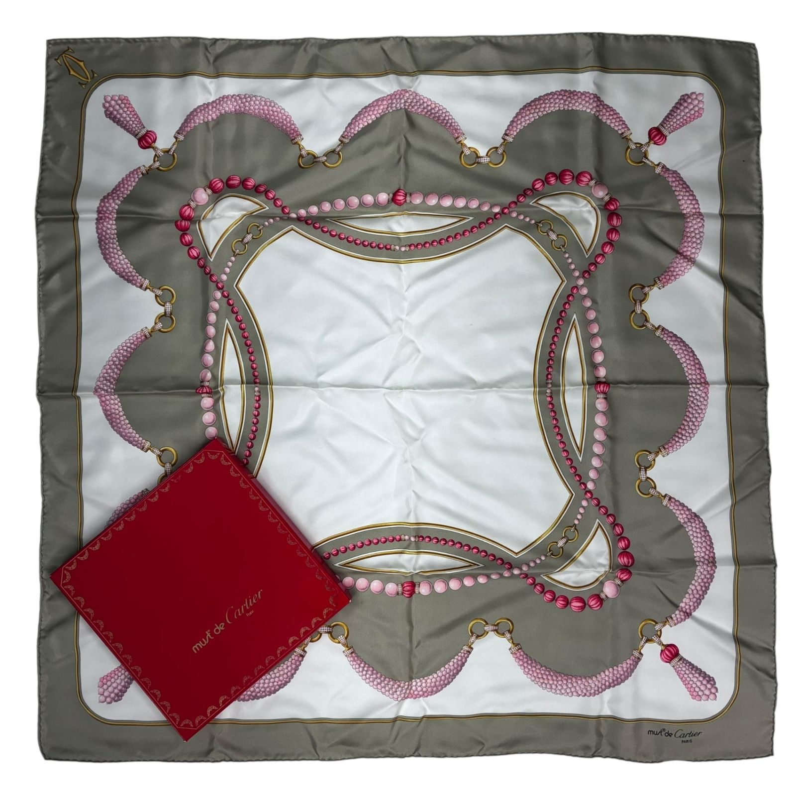 新品同様 Cartier カルティエ スカーフ シルク Must de Cartier マスト