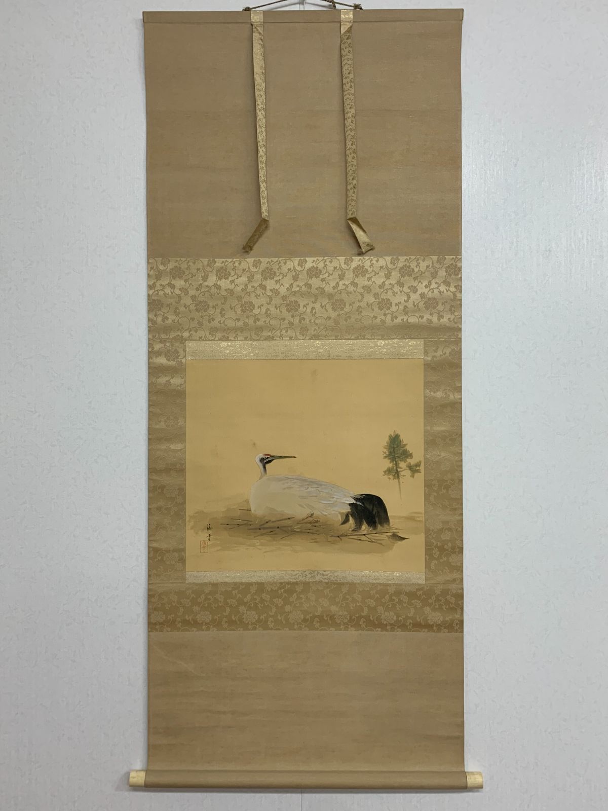 掛け軸】373 岸野海雪「巣ごもり」町田曲江師事 #鶴 #茶掛 #掛軸 #古