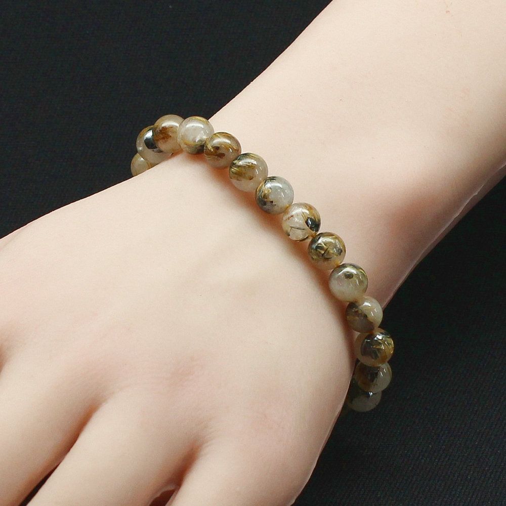 渋さのある上品さ】ゴールドルチルクォーツ 一点物 7.5mm 【 GHB127