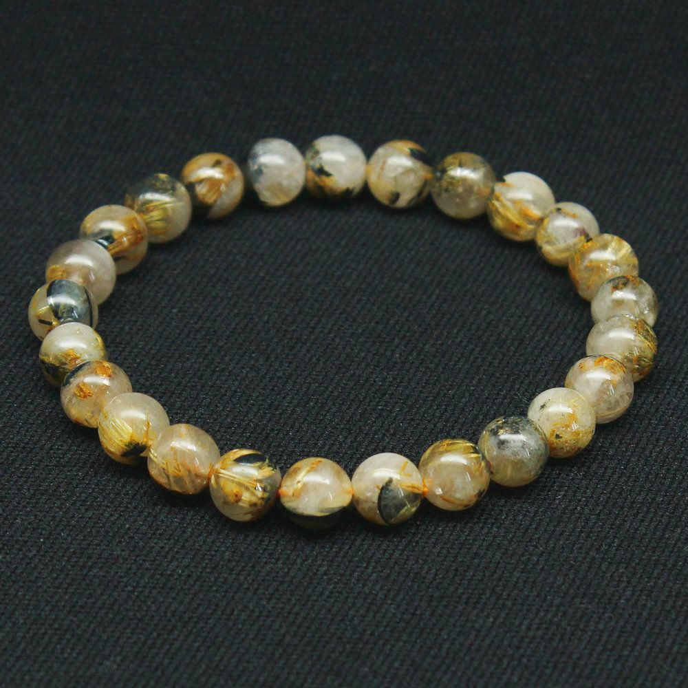 渋さのある上品さ】ゴールドルチルクォーツ 一点物 7.5mm 【 GHB127