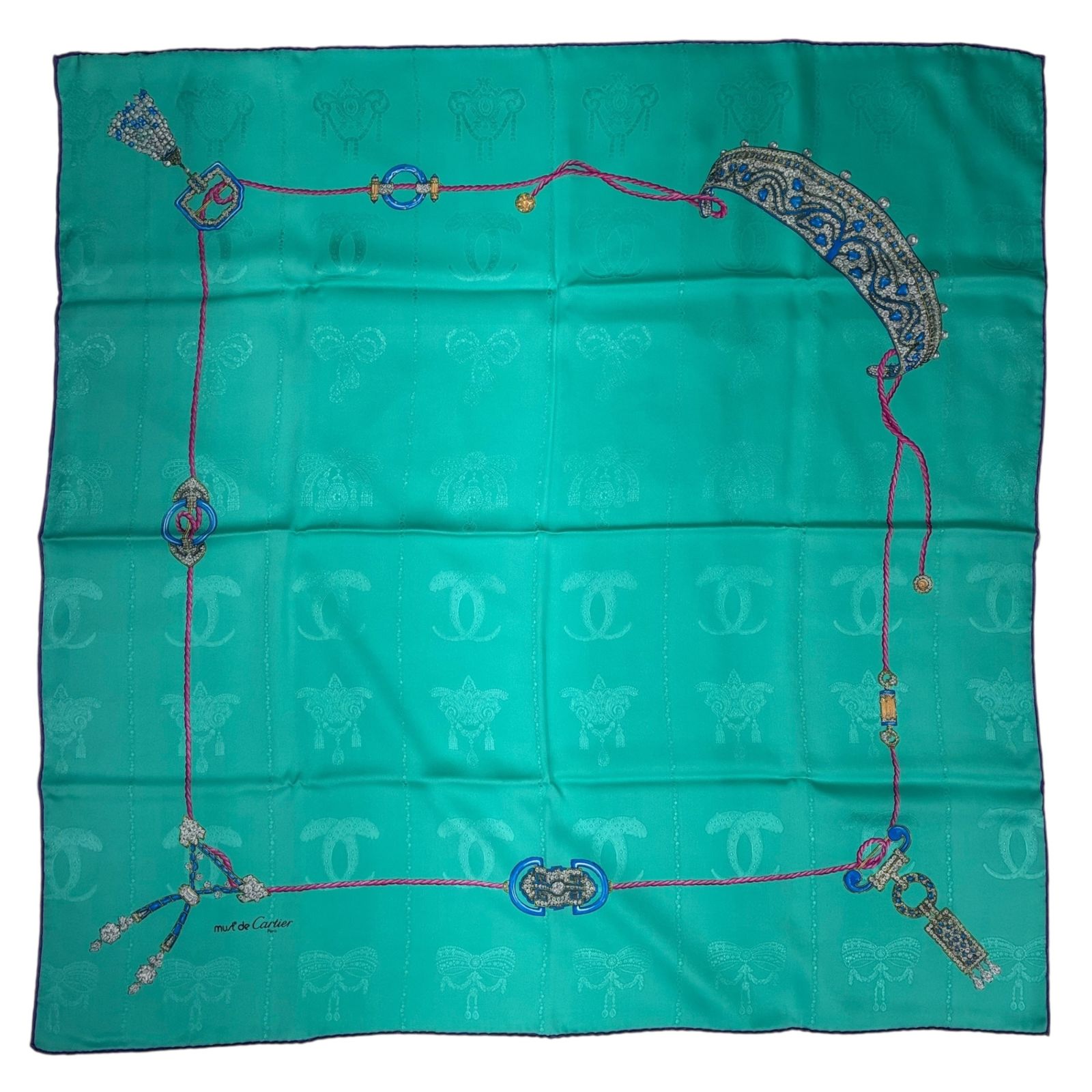 新品同様 Cartier カルティエ スカーフ シルク Must de Cartier マスト