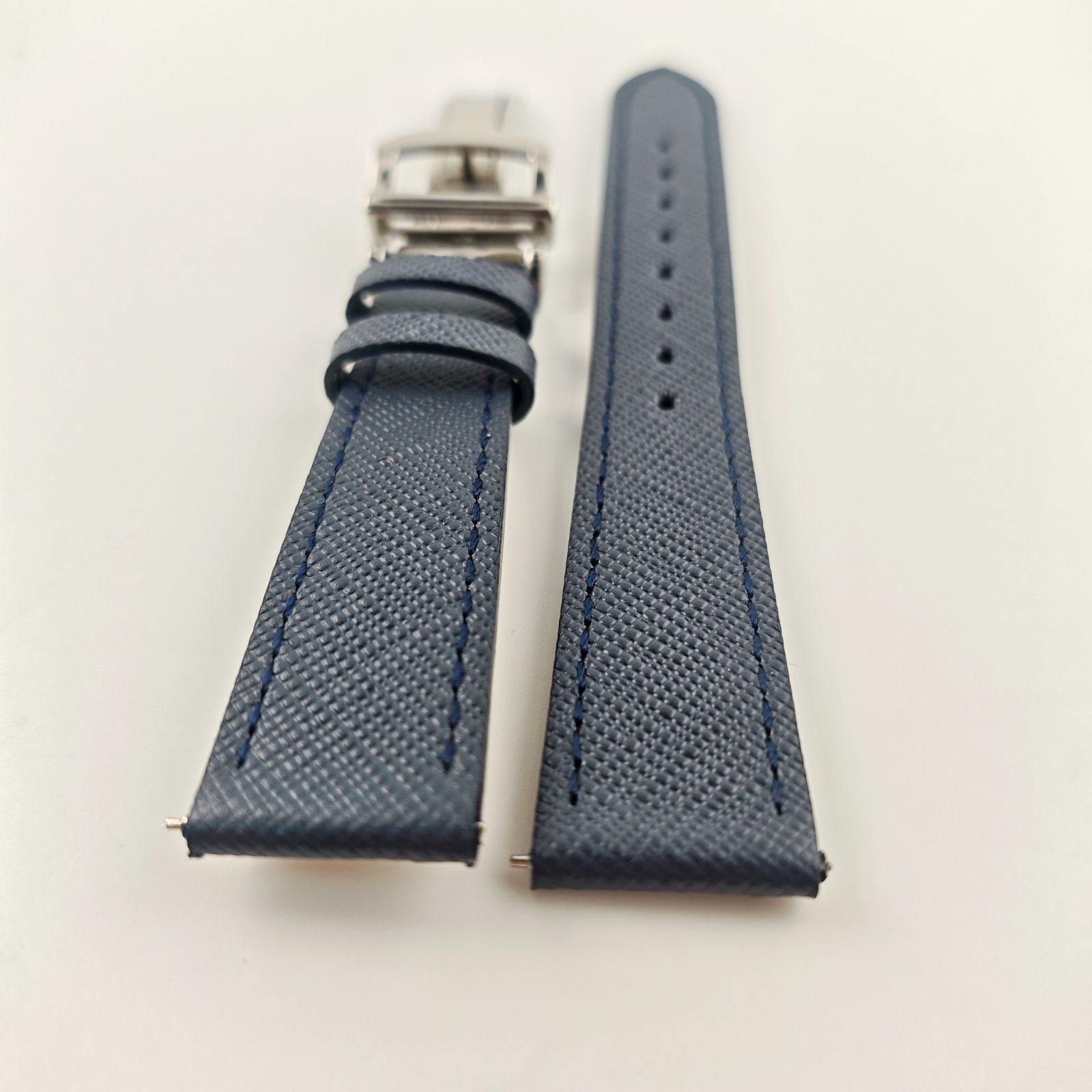 20mm グレインレザー 革ベルト ブルー 青 Dバックル付 【対応】IWC