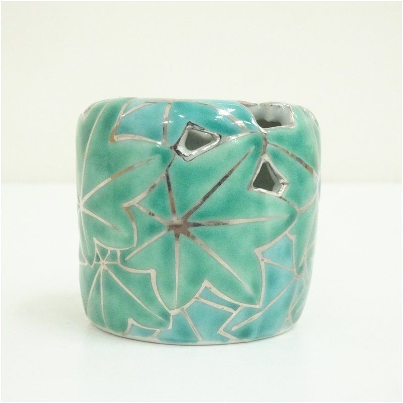 京焼 高野昭阿弥造 色絵青楓蓋置（共箱） 蓋置き 茶道 道具 茶道具