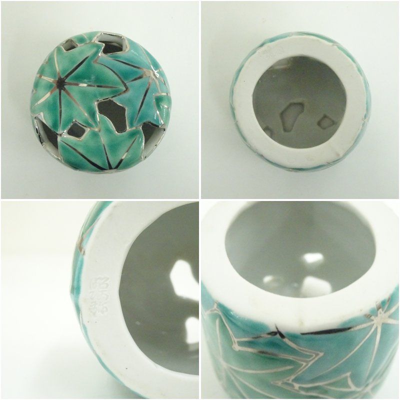 京焼 高野昭阿弥造 色絵青楓蓋置（共箱） 蓋置き 茶道 道具 茶道具