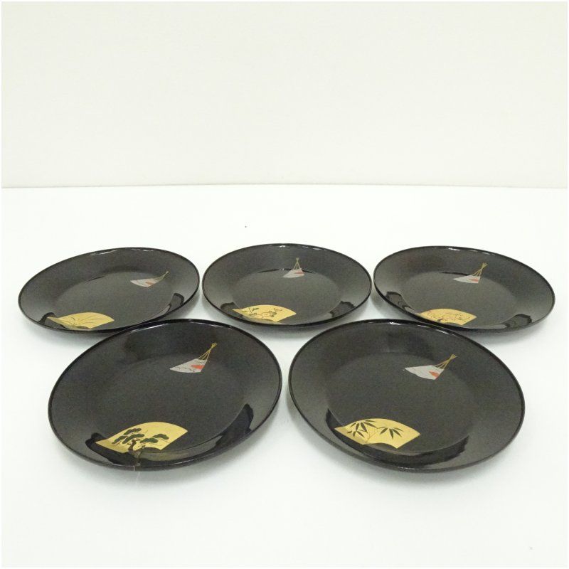 漆塗扇面絵変り銘々皿5客 茶器 菓子器 おしゃれ 和菓子 干菓子 主菓子