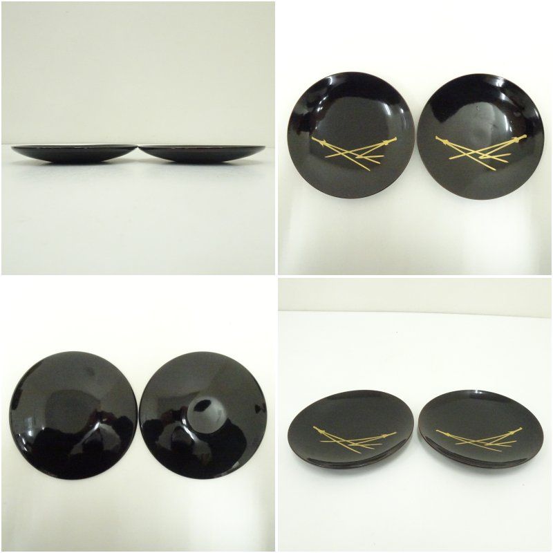 漆塗松葉蒔絵銘々皿5客 茶器 菓子器 おしゃれ 和菓子 干菓子 主菓子