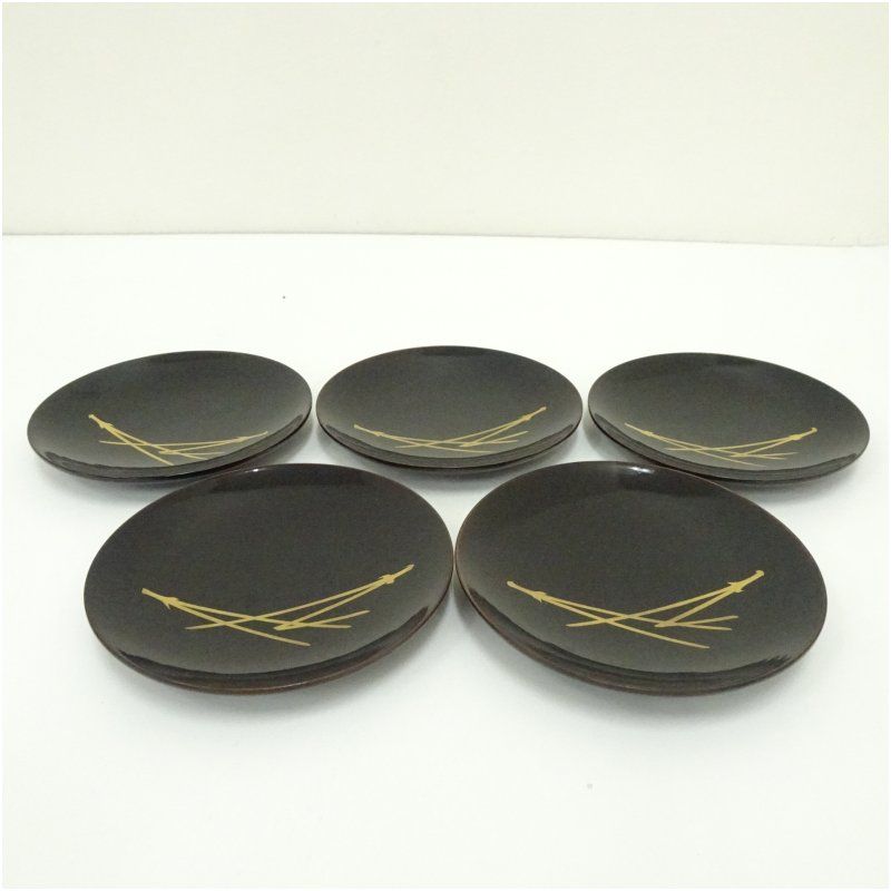 漆塗松葉蒔絵銘々皿5客 茶器 菓子器 おしゃれ 和菓子 干菓子 主菓子