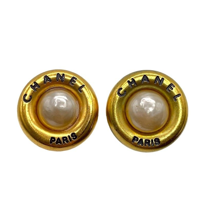 シャネル CHANEL ロゴサークルイヤリング95P ゴールド×パール メタル