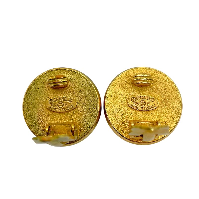 シャネル CHANEL ロゴサークルイヤリング95P ゴールド×パール メタル