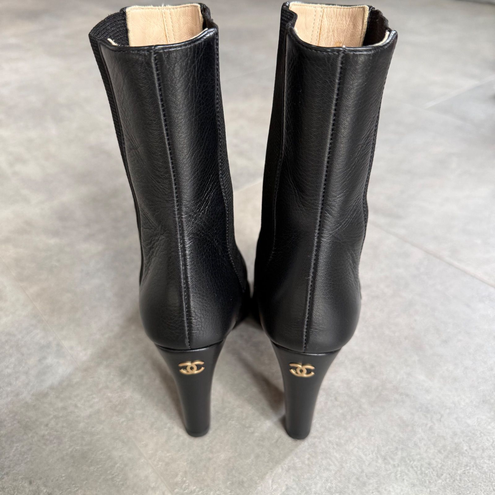 美品 CHANEL シャネル ココマーク サイドゴアブーツ レザー ブラック