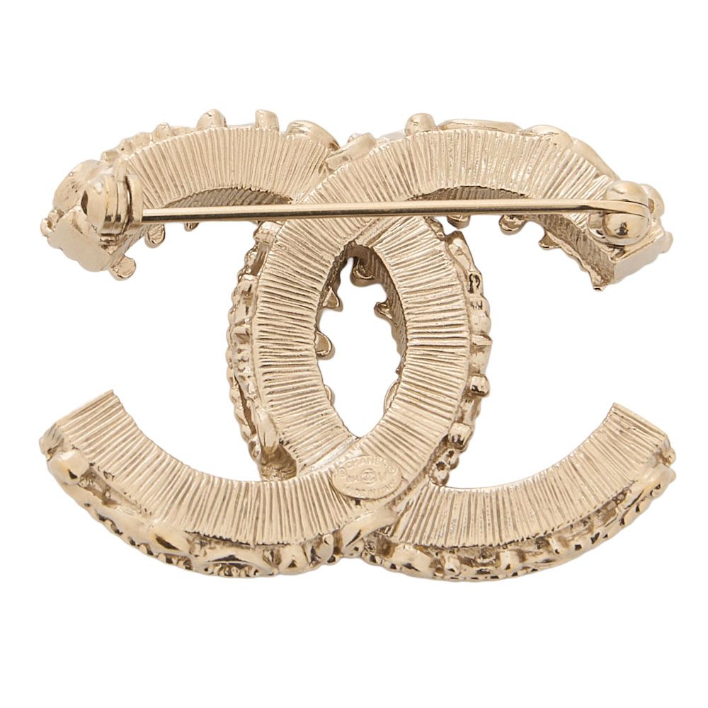 CHANEL シャネル ココマーク 14V ブローチ GP×エナメル 黒xシャンパン