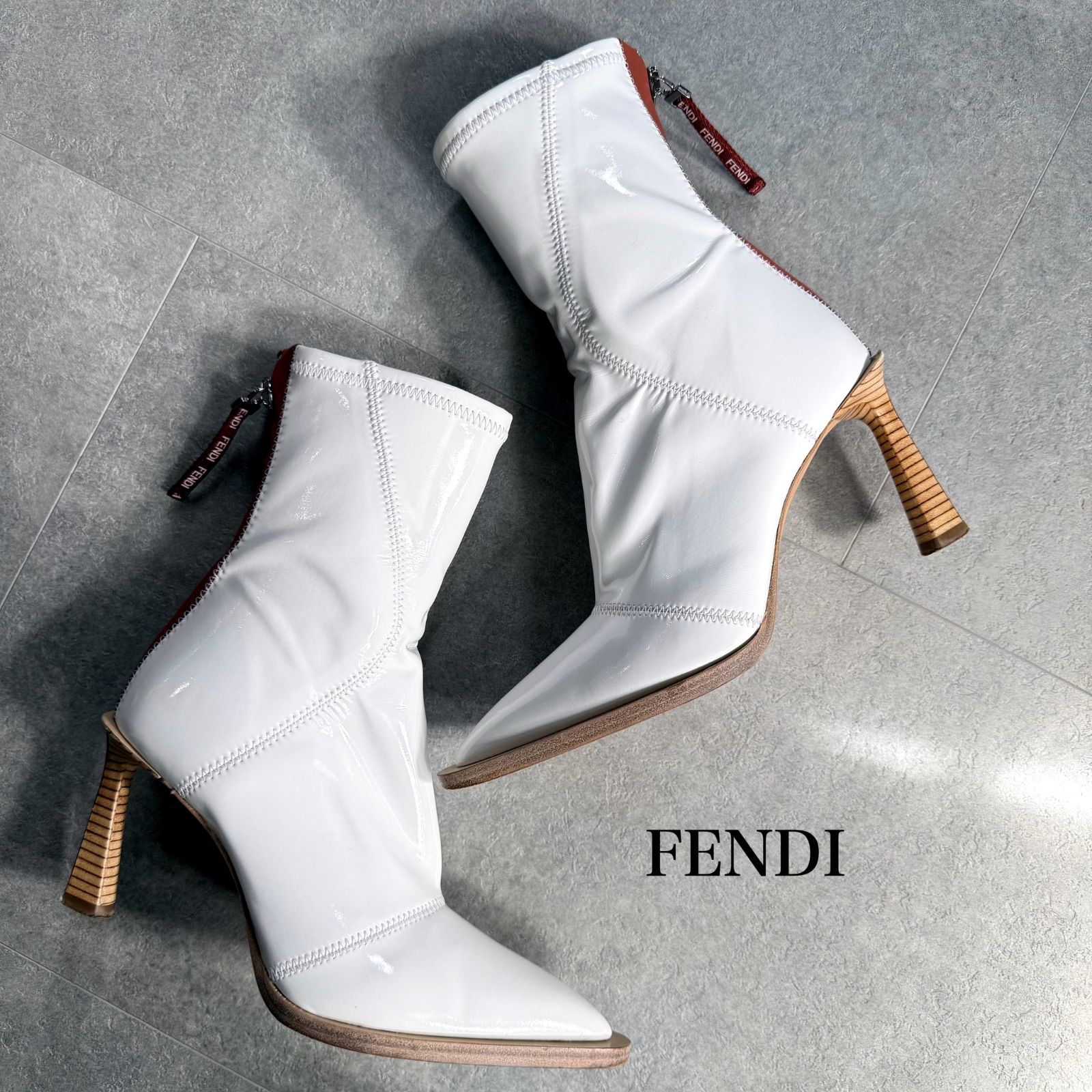 フェンディ キャンバス 37 ホワイト レディース ブーツ FENDI