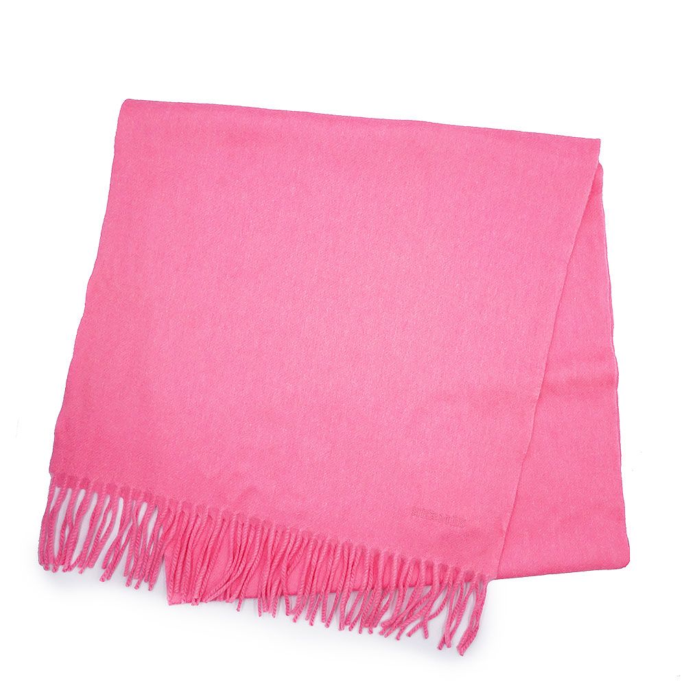 エルメス ユニ ブロデ カシミヤ 100％ ローズ ピンク フリンジ