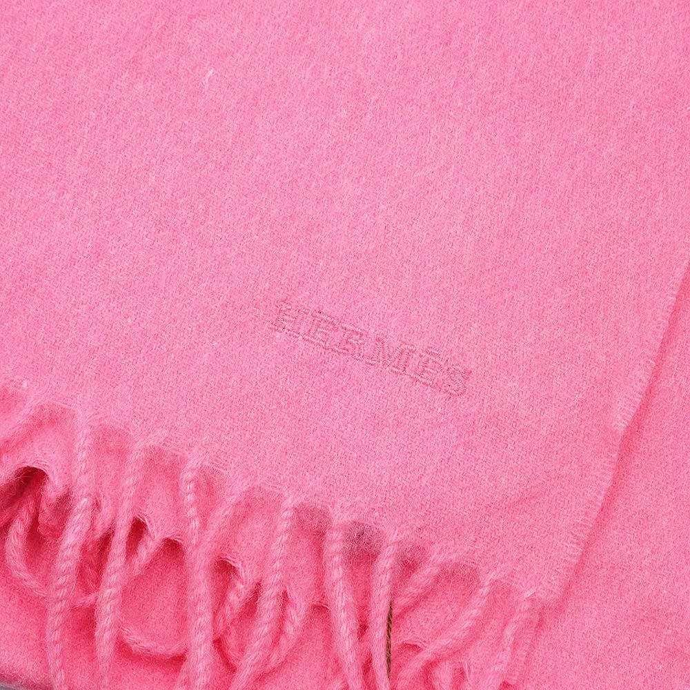 エルメス ユニ ブロデ カシミヤ 100％ ローズ ピンク フリンジ